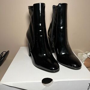 Aldo Shiny Black Ankle Booties